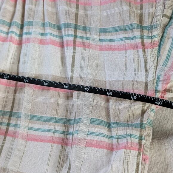 Vintage Plaid Button Down Shirt Blouse Women's Medium/Large Cream Puff Sleeve - Picture 5 of 6